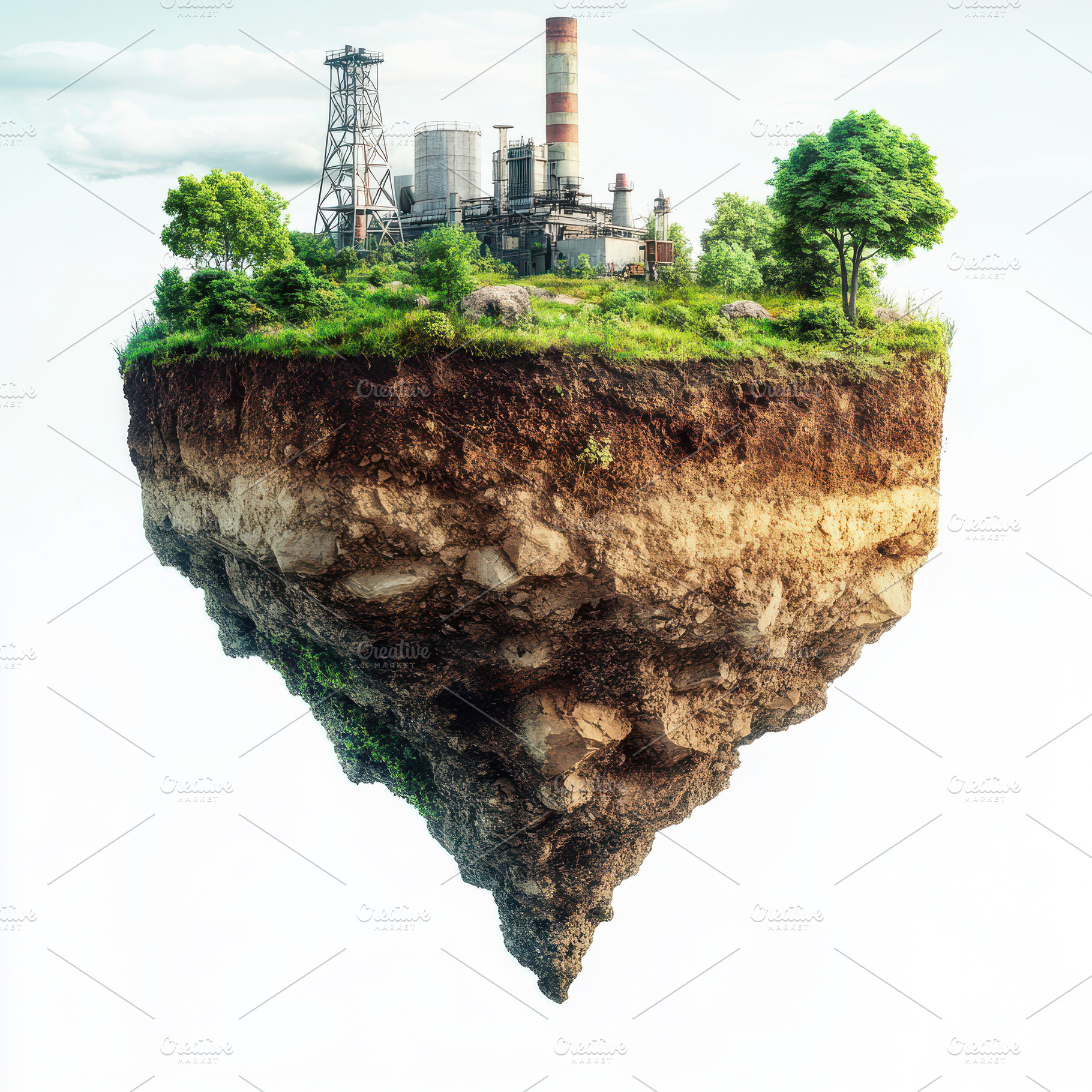 Industrial Factory on a Floating Isl, an Abstract Photo by Pixeness Studio