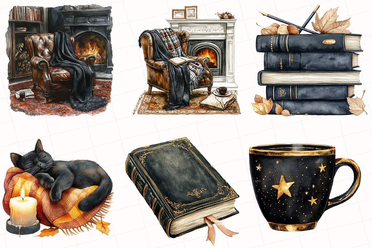 Watercolor Cozy Evening Clipart, an Illustration by OK Design (Photo 5 of 5)