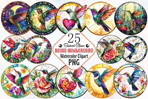 Hummingbird Round Stained Glass Png, an Illustration by RobertsArt