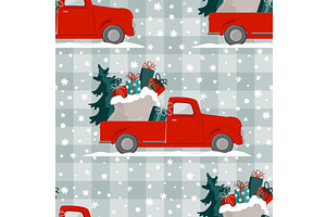 Christmas seamless pattern with red