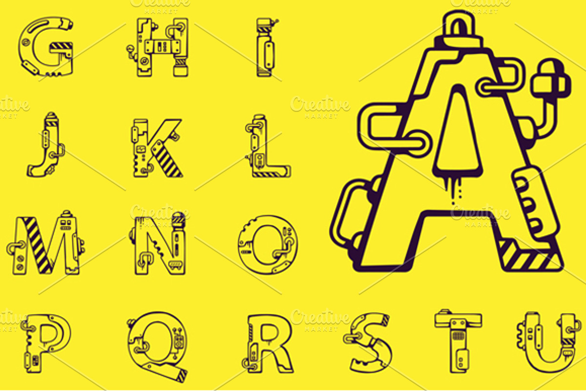 English alphabet in techno style