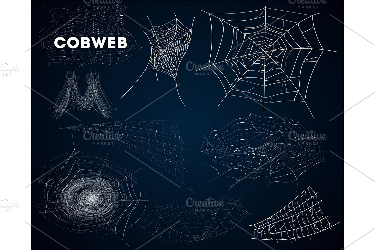 Spider cobwebs various forms isolated set, a Decorative Illustration by studioworkstock