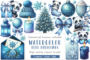 Watercolor Blue Christmas Clipart, an Illustration by CreationArt