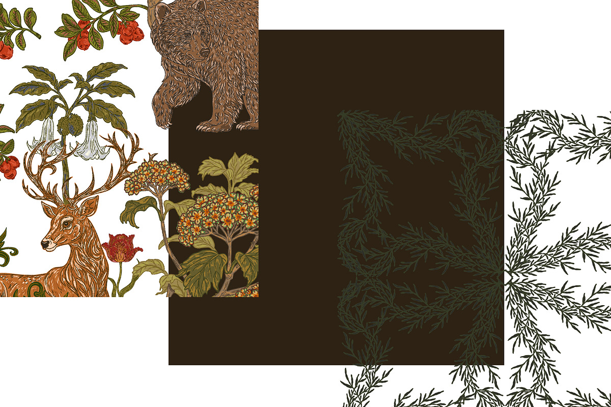 Woodland Bear and Deer Botanical, a Pattern Graphic by NayaChu (Photo 8 of 9)
