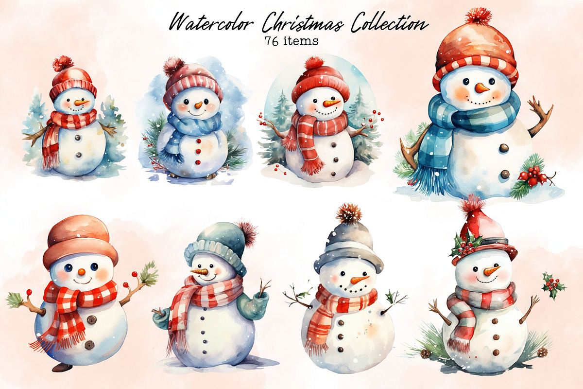 Watercolor Christmas Collection, a Seasonal Illustration by Line Store (Photo 6 of 9)