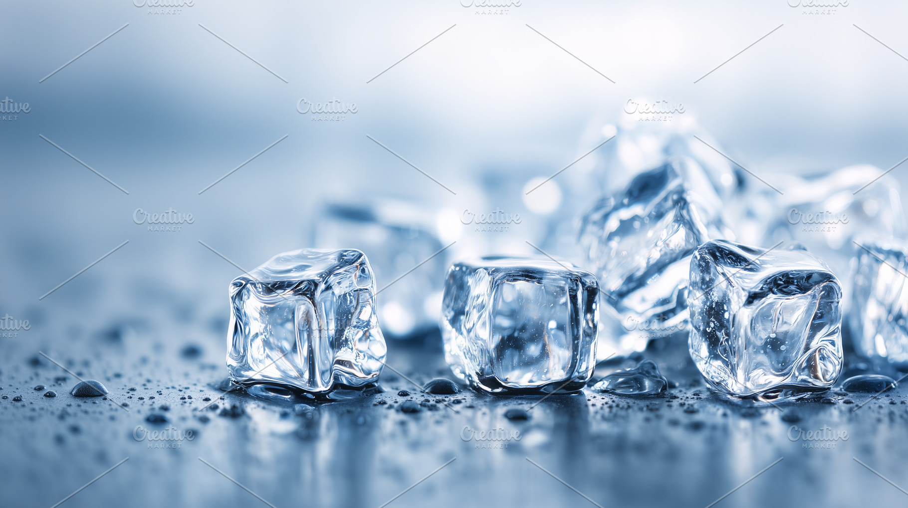 Clear ice cubes with water droplets, a Food & Drink Photo by MistyDay