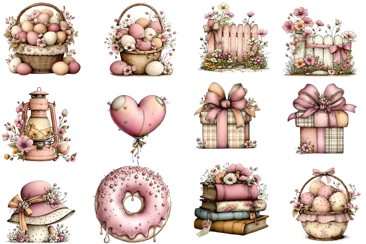 Pink Cottagecore Easter Day Clipart, an Illustration by Designworld (Photo 2 of 5)