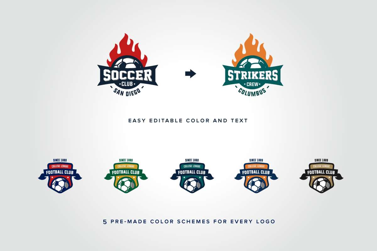 Sports Logos Soccer Football Edition, a Branding & Logo Template by Tortugastudios (Photo 4 of 5)
