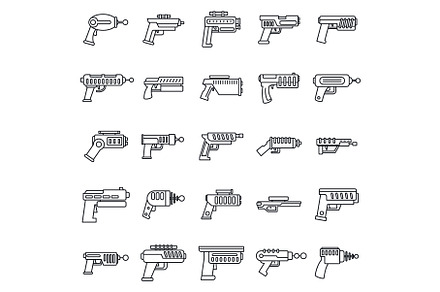 Blaster shotgun icons set, outline, an Object Illustration by Ylivdesign