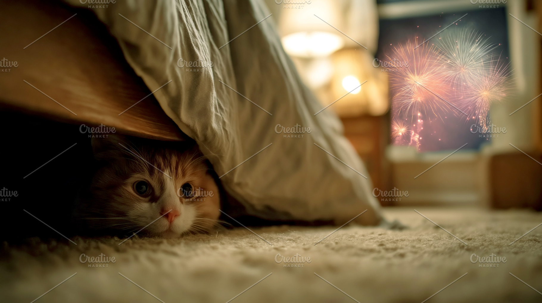 Anxious Cat Hiding Under Bed, an Animal Photo by Ocean Digital Art