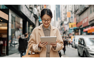 Asian woman using a digital tablet, a Person Photo by Sergey Kotenev