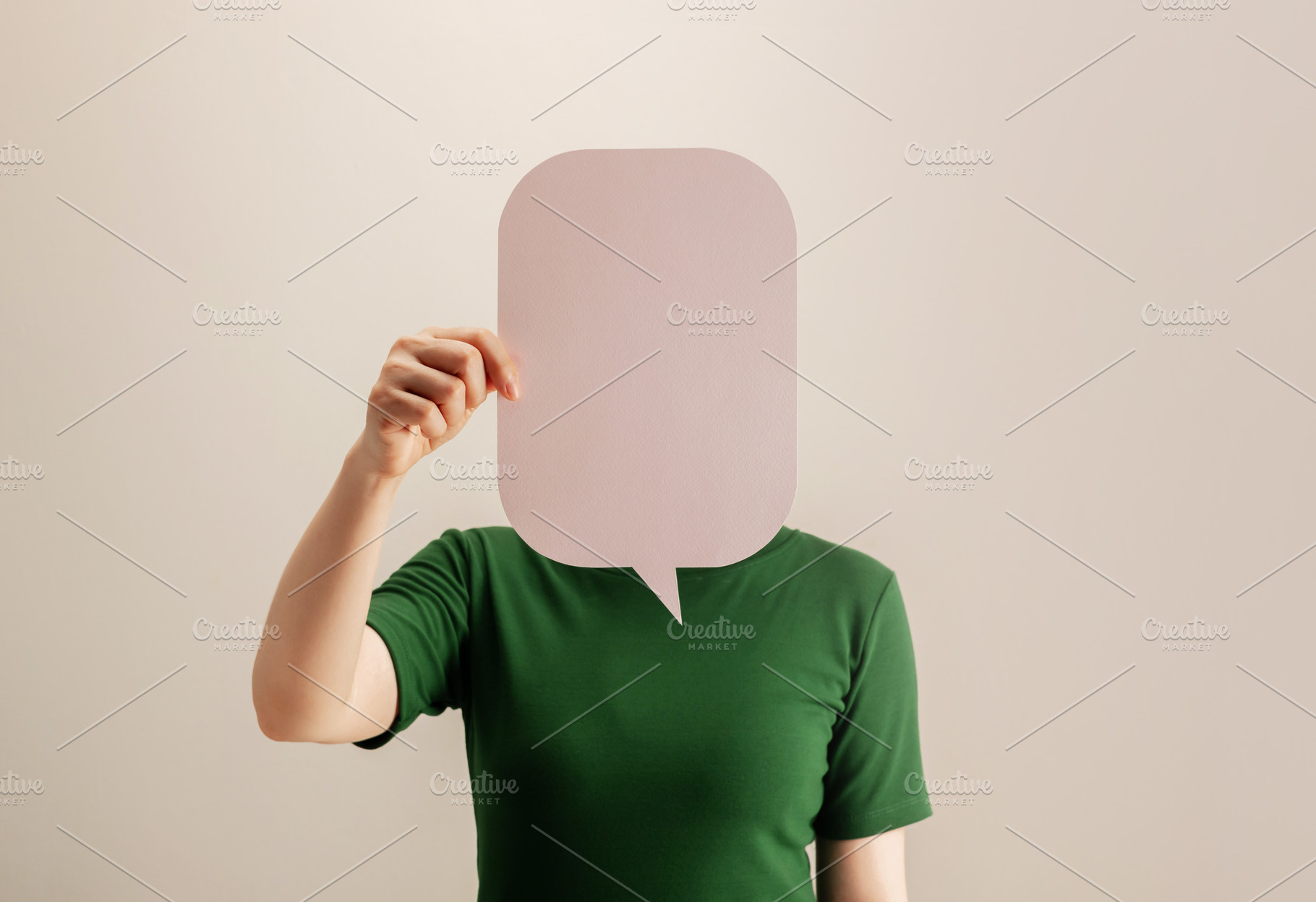 Woman holding a blank speech bubble,freedom of expression, commu, a Photo by salmon.black