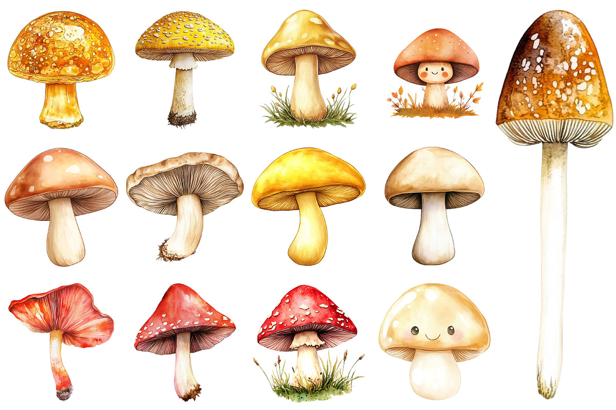 Watercolor Mushrooms Clipart Bundle, an Illustration by Pixels.Craft (Photo 2 of 4)