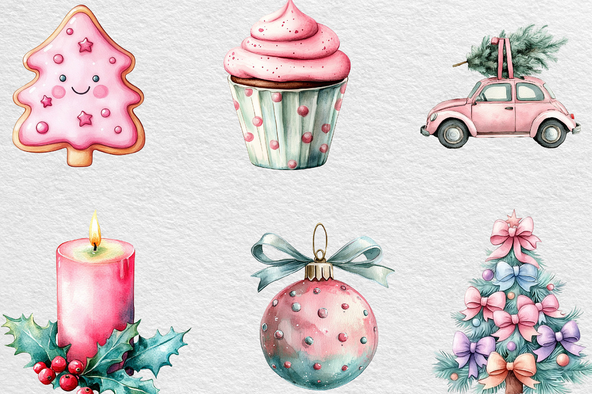 Kawaii Pink Mint Christmas Clipart, an Illustration by Black Bird Studio (Photo 5 of 6)