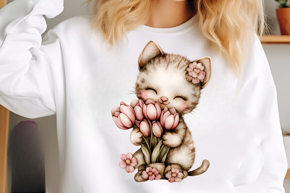 Whimsical Spring Cats Clipart, an Illustration by SinaCreation (Photo 6 of 11)