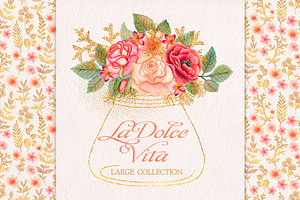 Watercolor wedding glitter flowers