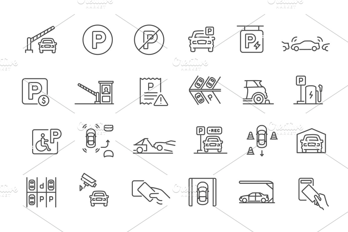 Parking Icons Set, an Outline Icon by Tettygreen (Photo 2 of 2)