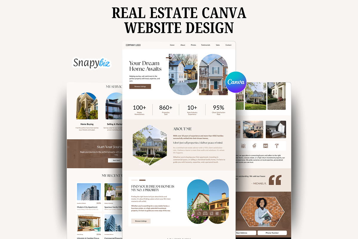 Real Estate Website Canva Templates, a Landing Page Template by Snapybiz (Photo 1 of 11)