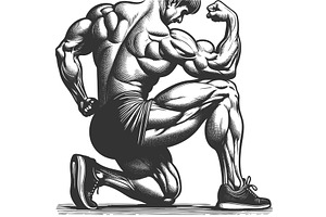 Classic Bodybuilder Flexing Muscles, a Sport Illustration by AlexArt