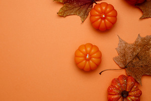Autumn festive mood. Halloween decoration pumpkins maple leaves, a Photo by matucha