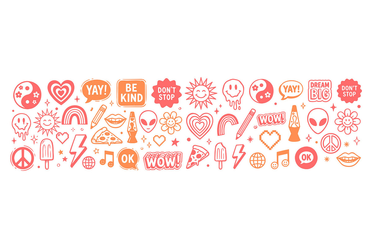 Retro Positive Doodle Clipart, an Illustration by designvectx (Photo 3 of 3)