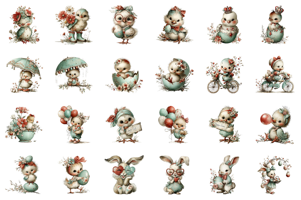 Cute Whimsical Easter Clipart Easter, an Illustration by CreationArt (Photo 2 of 6)