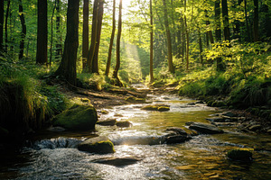 The calm flow of a forest creek, a Photo by Pavel_design