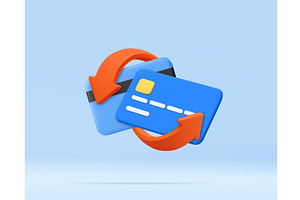 3D Credit Card Exchange with Arrows, a Finance Illustration by ModVector