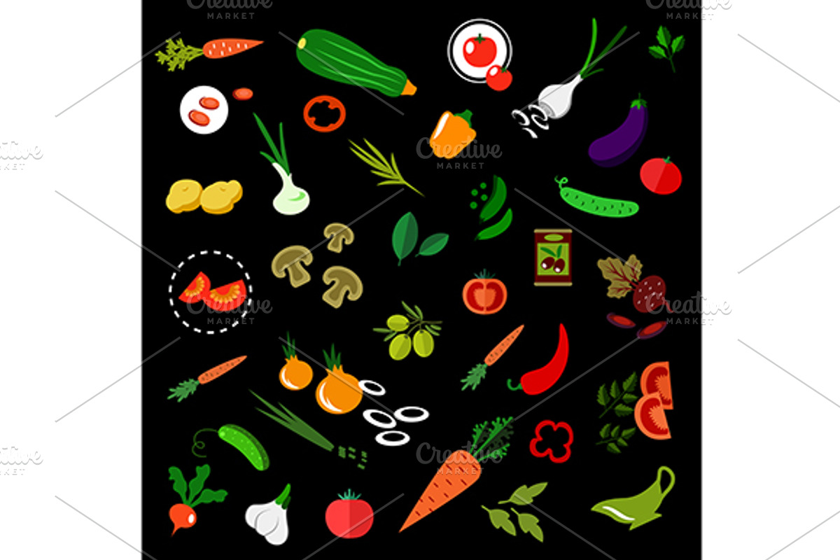 Fresh vegetables flat icons, a Background Graphic by Vector Tradition