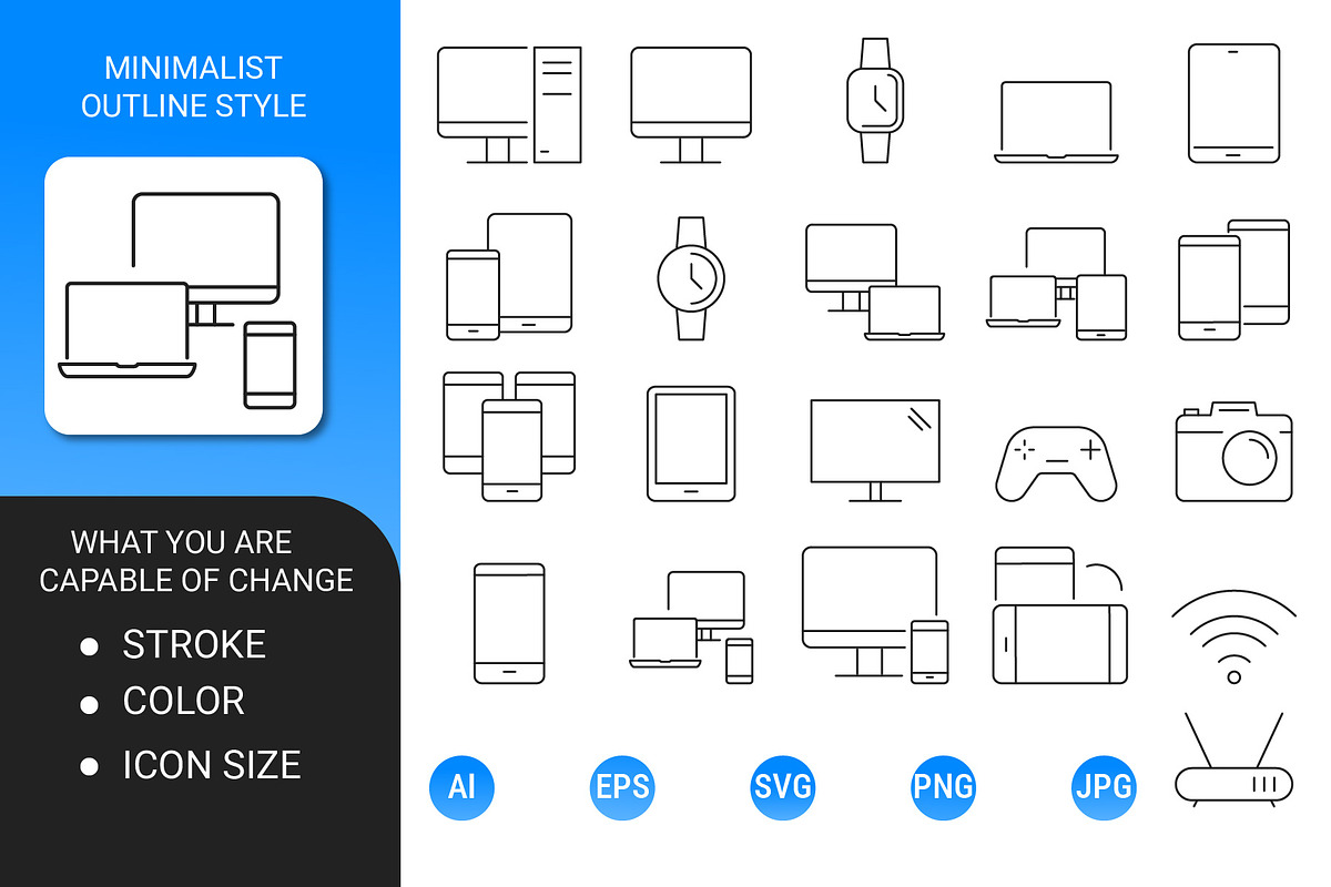 Tech and Gadget outline icon set, an Outline Icon by Icons (Photo 2 of 3)
