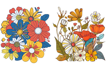 Retro hand drawn outline flowers, an Object Illustration by ZinetroN
