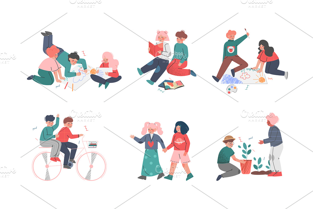 Happy Kids with Friends Playing and, a Person Illustration by TopVectors