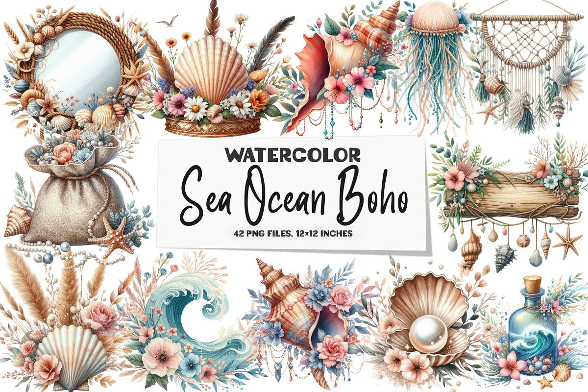 Sea Ocean Boho Clipart, an Illustration by DreamArtGraphic (Photo 1 of 5)