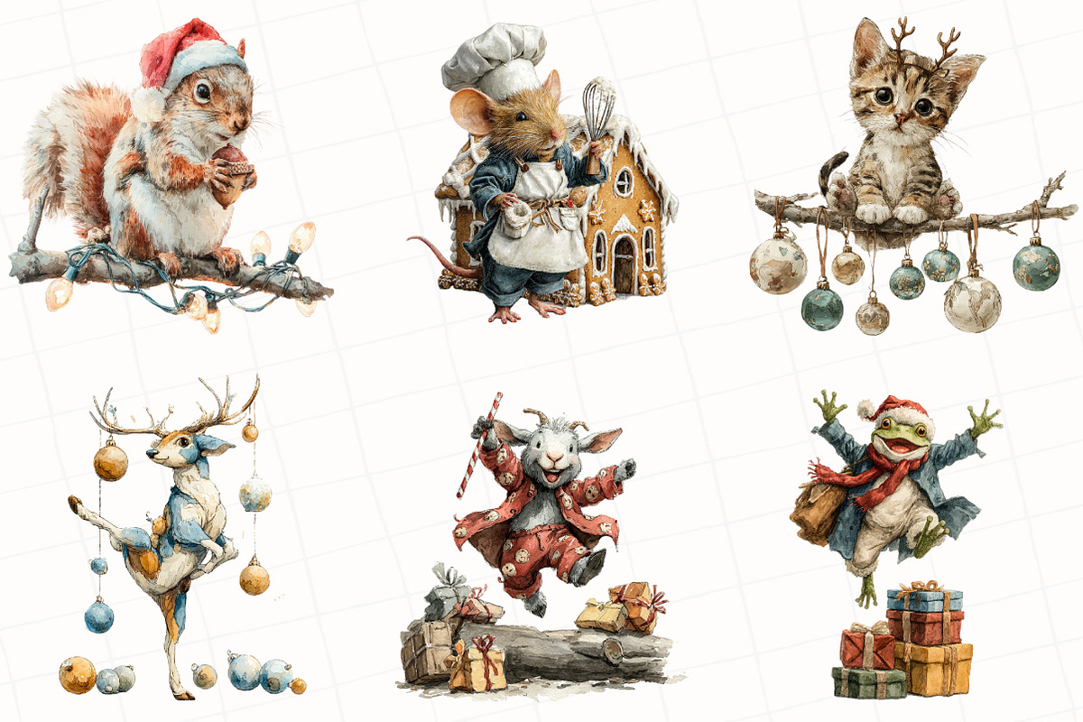 Whimsical Christmas Animals Clipart, an Illustration by OK Design (Photo 2 of 5)
