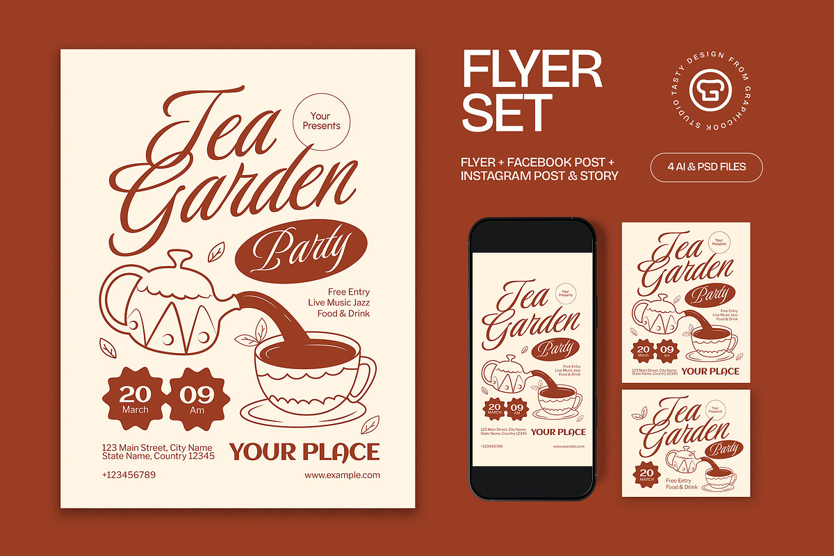 Tea Garden Party Flyer, a Flyer Template by graphicook