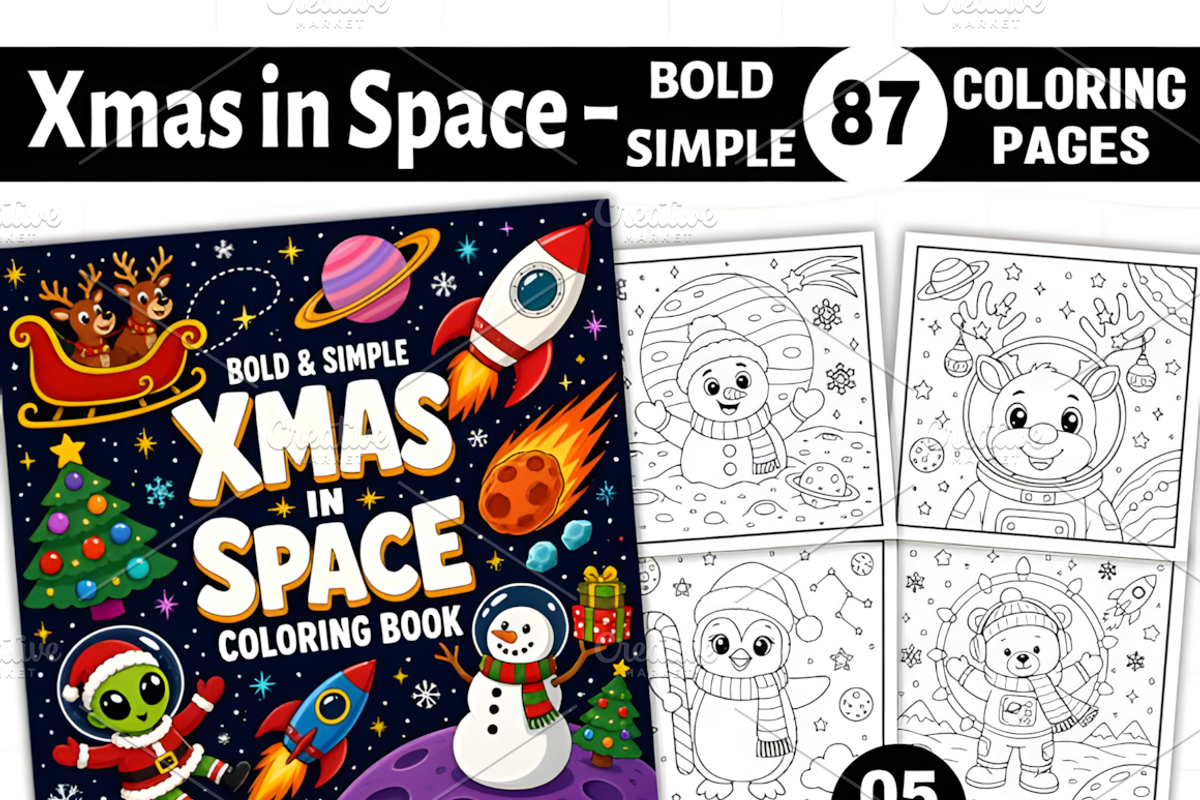 Xmas in Space Bold & Easy Coloring, a Seasonal Illustration by Coco Bloom (Photo 1 of 3)