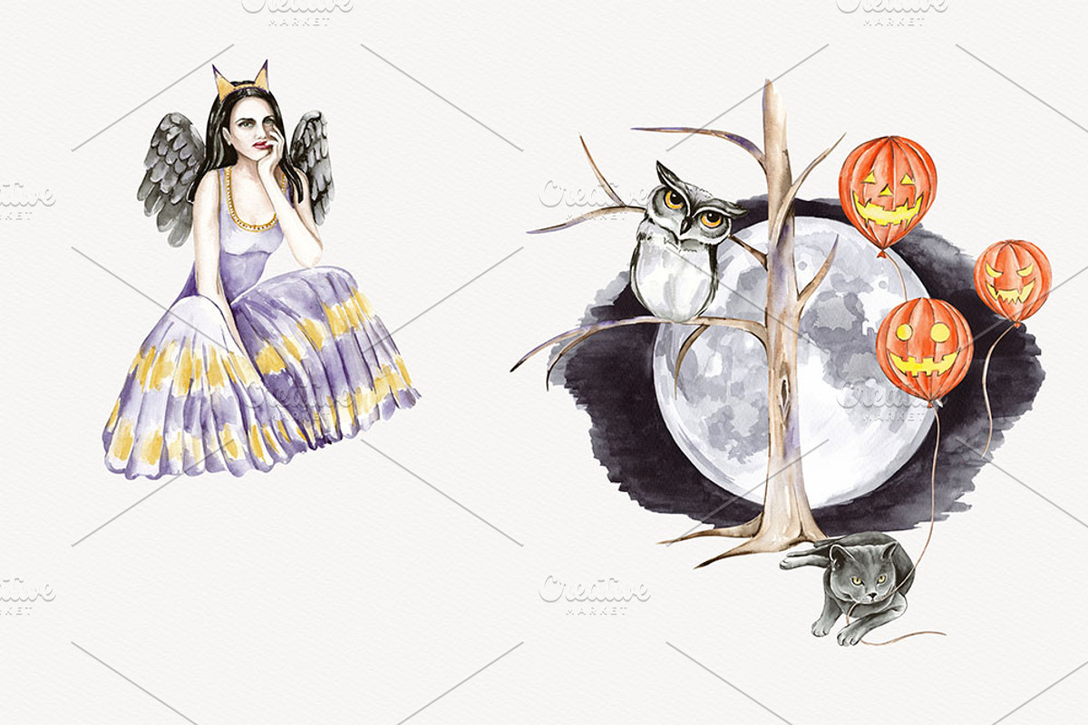 Halloween Witch & Castle Clipart, a Seasonal Illustration by STASIstudio (Photo 3 of 5)