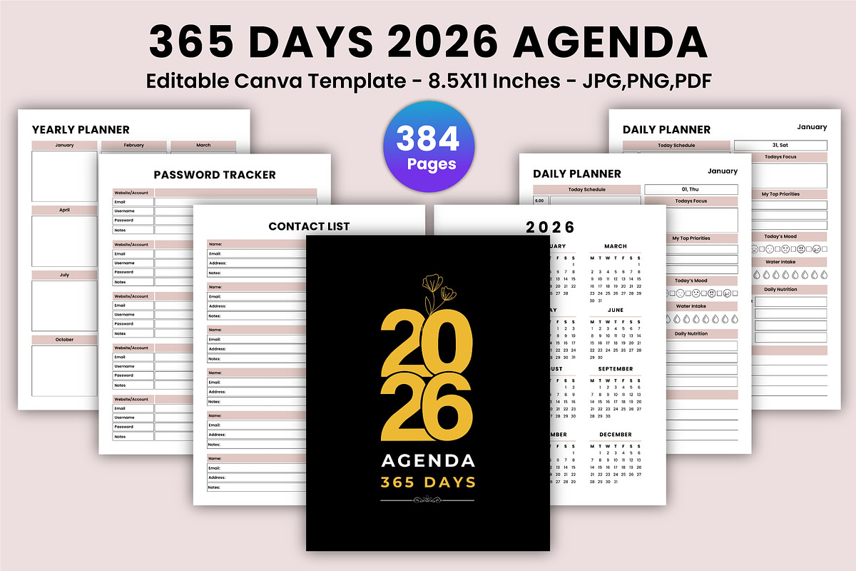 365 Days 2026 Agenda Canva Kdp, a Stationery Template by Mustafiz (Photo 1 of 8)