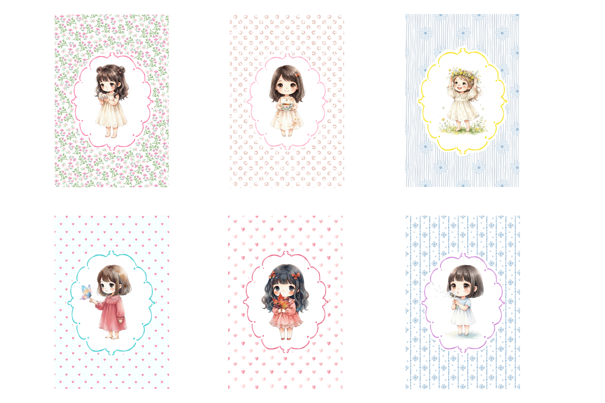 Set of 6 Whimsical girls Wall Decor, a Decorative Illustration by Pink_bloom (Photo 10 of 10)