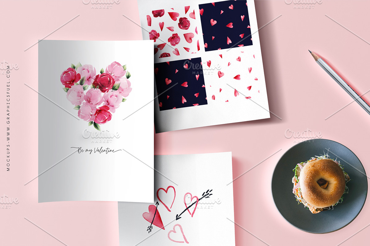 Be my Valentine, Watercolor cliparts, an Illustration by ollalya (Photo 8 of 9)
