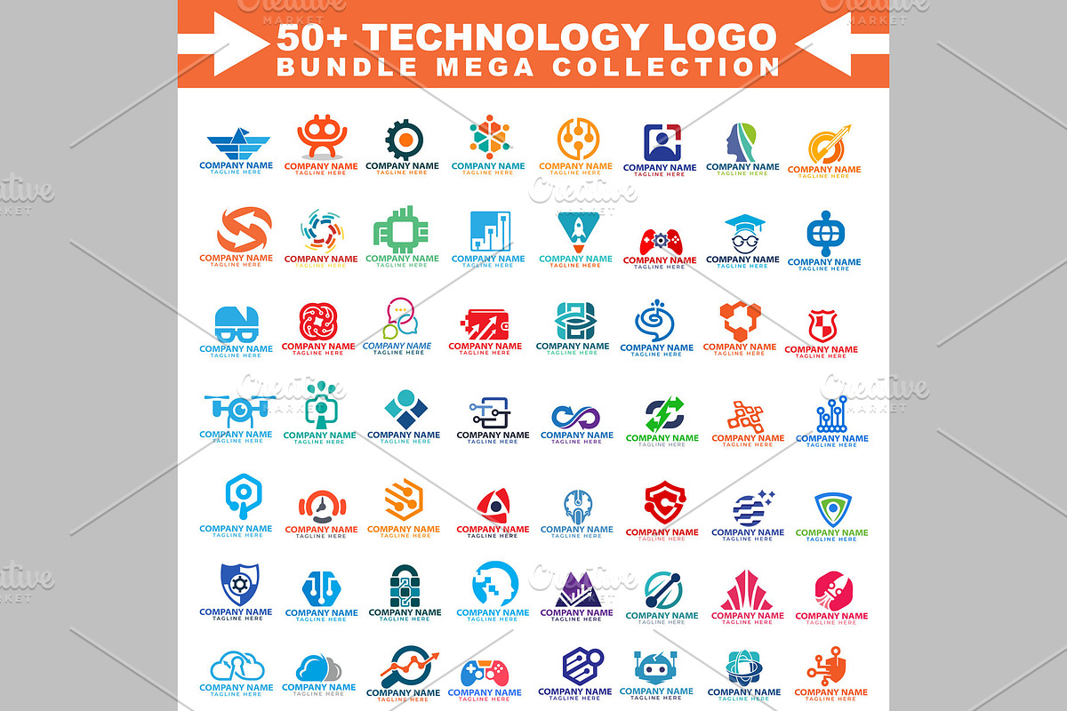 50+ Technology Logo Design Mega Set, a Branding & Logo Template by ArmanHossen75
