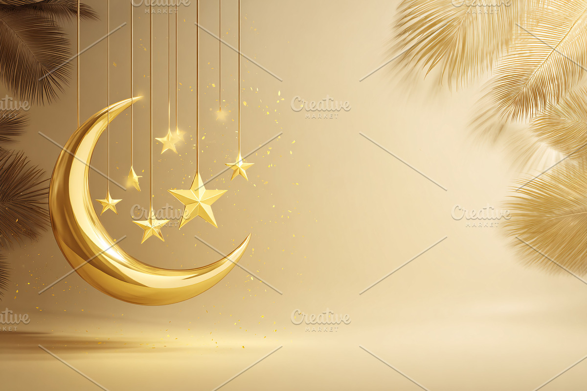 Golden crescent moon and stars hang, a Background Photo by shahsoft (Photo 2 of 2)