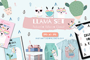 Cute llama set print and pattern, an Animal Illustration by Piixypeach (Thumbnail 1 of 6)