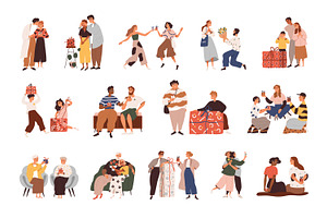 People give flowers and gifts set, a Person Illustration by Good Studio