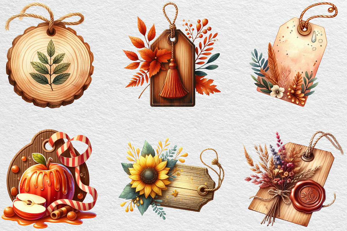 Vintage Wooden Autumn Tags Clipart, an Illustration by Black Bird Studio (Photo 4 of 6)