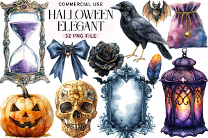 Watercolor Elegant Halloween Clipart, an Illustration by Daily.Designs