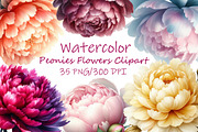 Watercolor Peonies Flowers Clipart, an Illustration by Libby Wishes (Thumbnail 1 of 3)