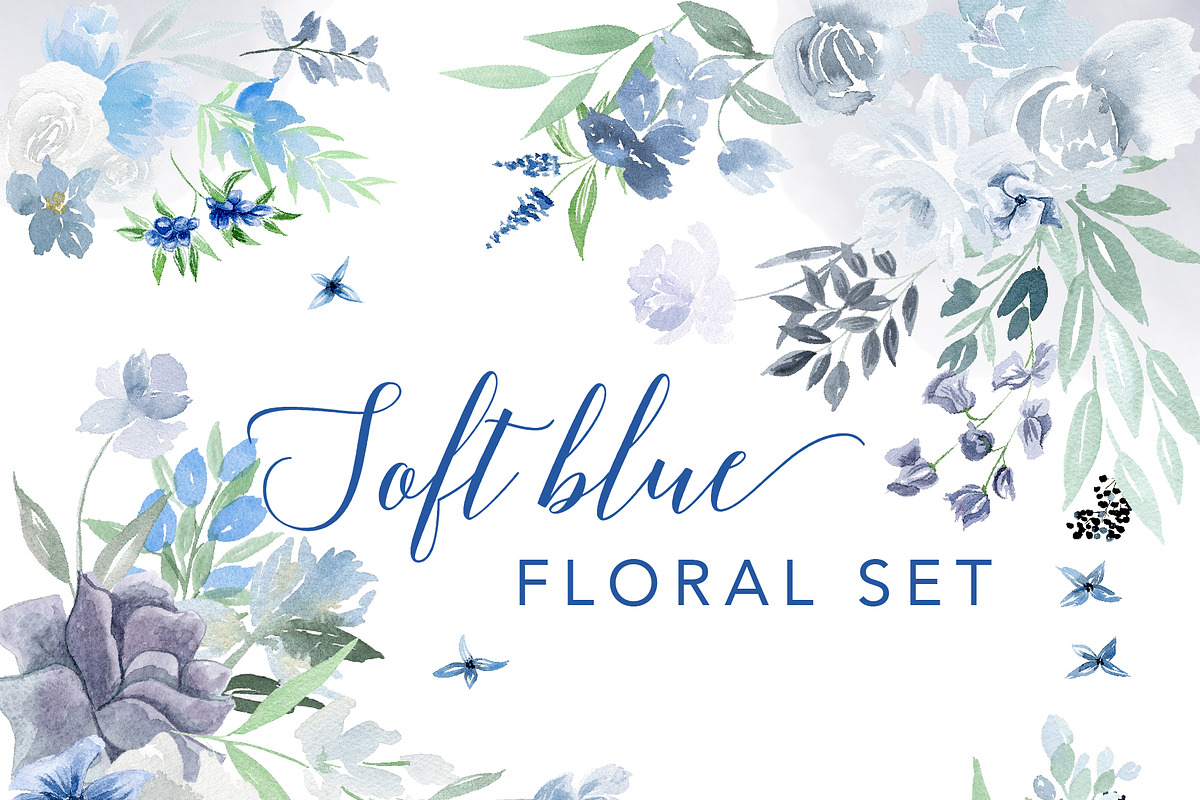 Soft Blue Watercolor Floral Set, an Illustration by One and Only Paper (Photo 1 of 7)