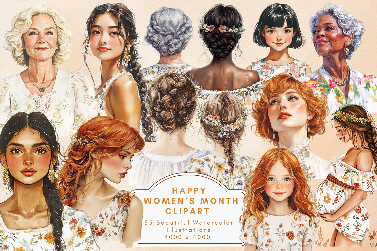 Happy Women's Month Clipart, a Graphic by NadiaTheronArt (Photo 1 of 5)