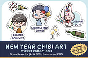 New Year Chibi Art Sticker Set 3, an Illustration by vectstudio (Thumbnail 1 of 3)